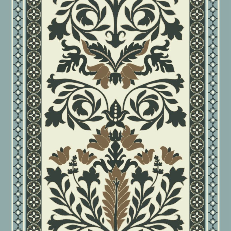 Papel de parede arabesco ou damask nas cores marrom, azul, verde, e cinza