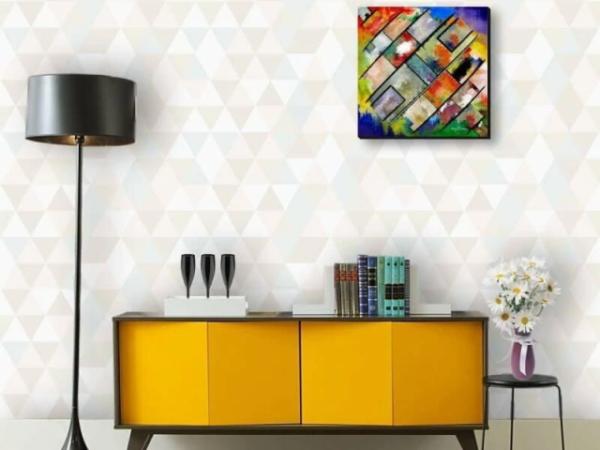 Decoração moderna e elegante com papel de parede geométrico